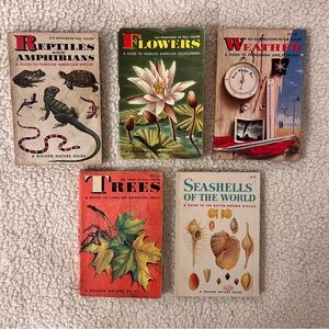 Vintage Set of 5 Golden Nature Guide Book Collection Paperback